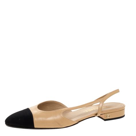 chanel pumps beige and black|chanel black slingback flats.